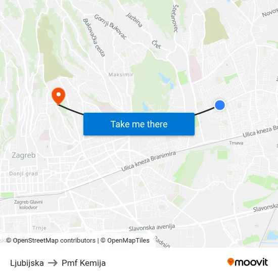 Ljubijska to Pmf Kemija map