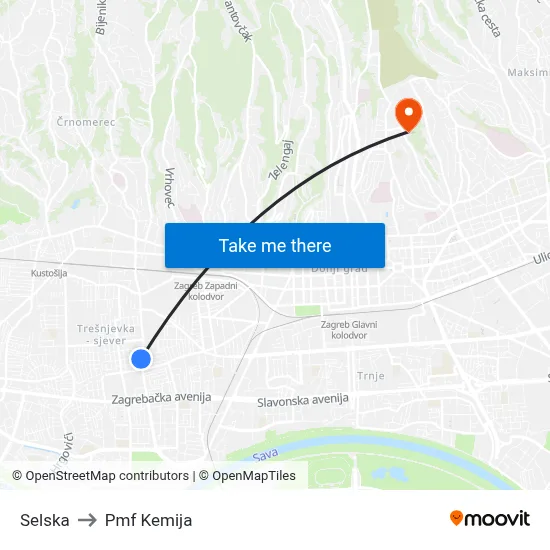 Selska to Pmf Kemija map