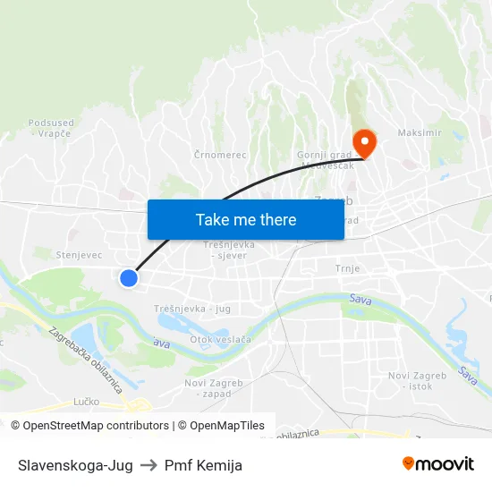 Slavenskoga-Jug to Pmf Kemija map