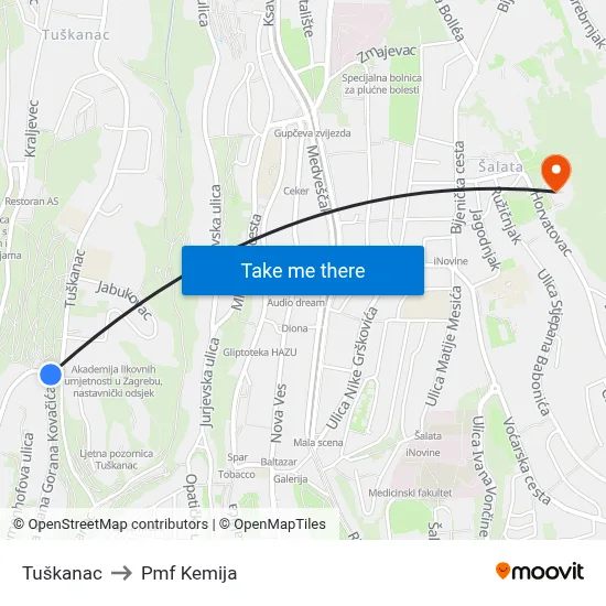 Tuškanac to Pmf Kemija map