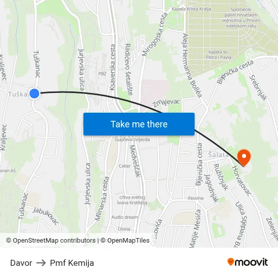 Davor to Pmf Kemija map