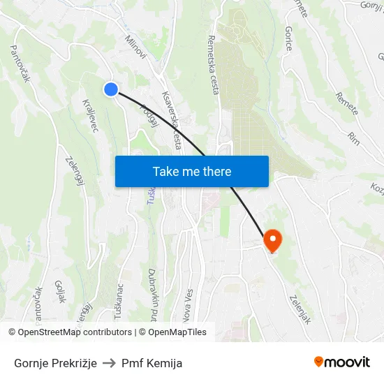 Gornje Prekrižje to Pmf Kemija map