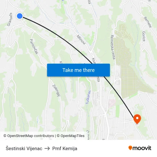 Šestinski Vijenac to Pmf Kemija map