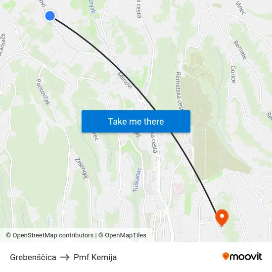 Grebenščica to Pmf Kemija map