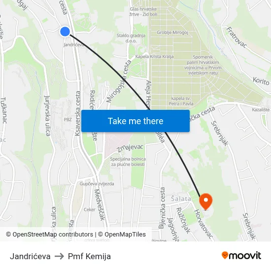 Jandrićeva to Pmf Kemija map