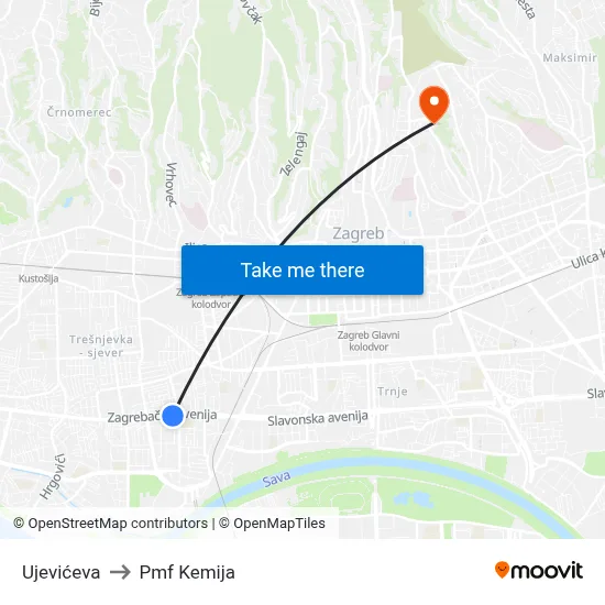 Ujevićeva to Pmf Kemija map