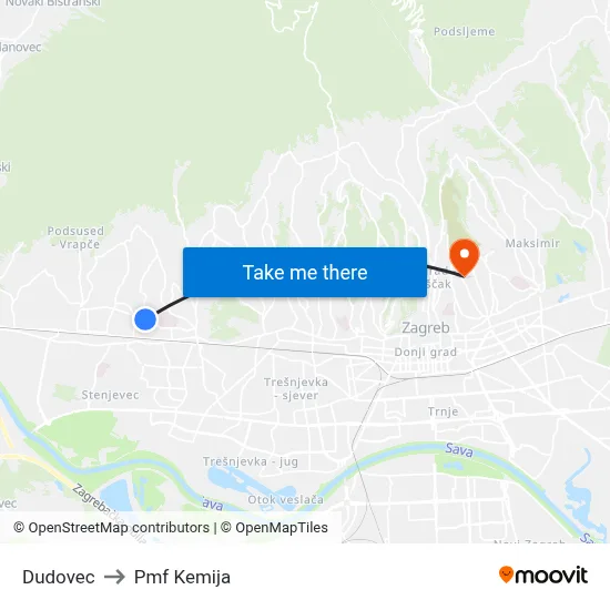 Dudovec to Pmf Kemija map