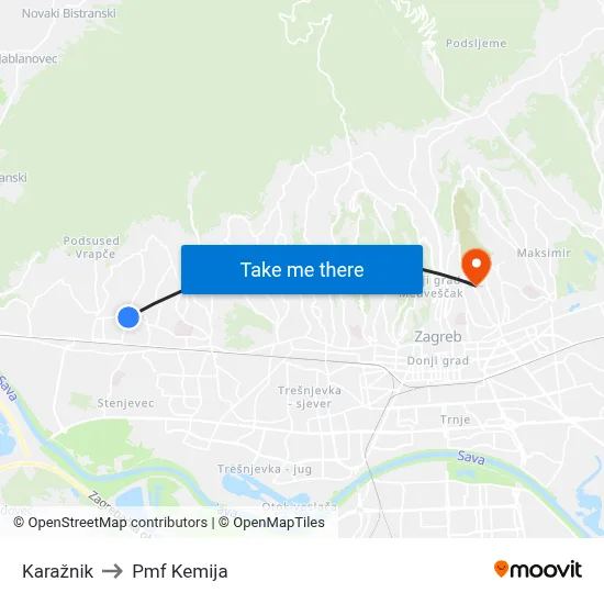 Karažnik to Pmf Kemija map