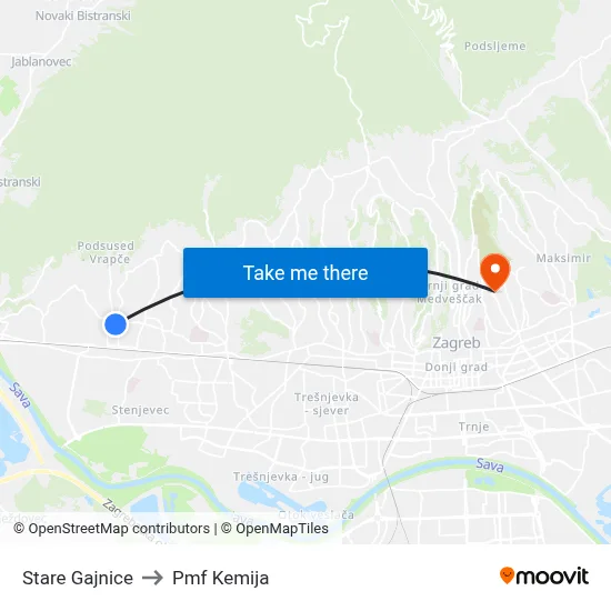 Stare Gajnice to Pmf Kemija map