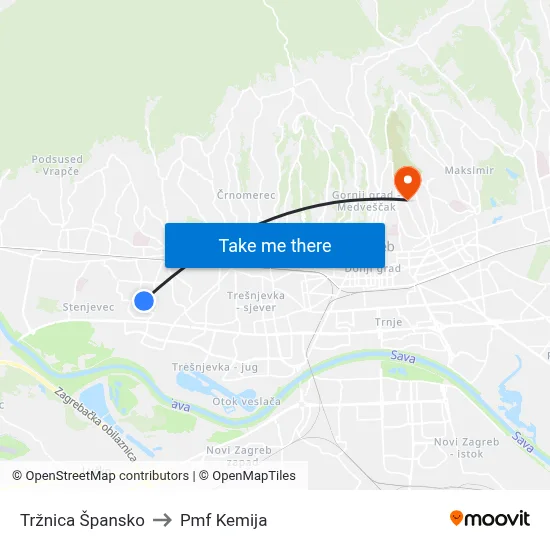 Tržnica Špansko to Pmf Kemija map