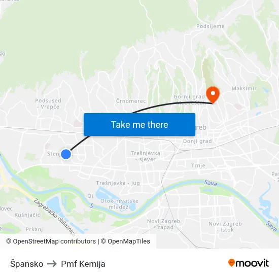Špansko to Pmf Kemija map