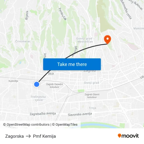 Zagorska to Pmf Kemija map
