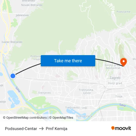 Podsused-Centar to Pmf Kemija map