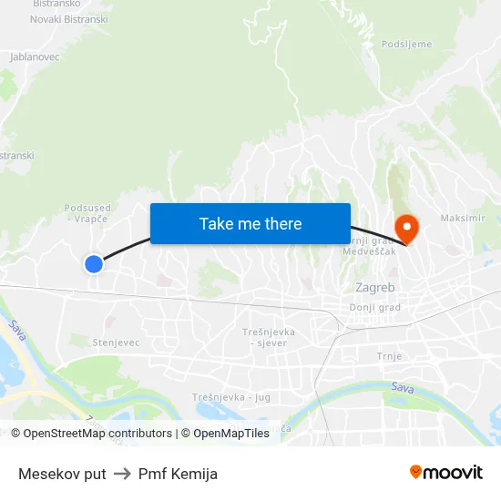Mesekov put to Pmf Kemija map