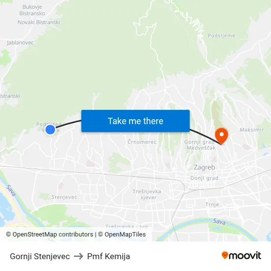 Gornji Stenjevec to Pmf Kemija map