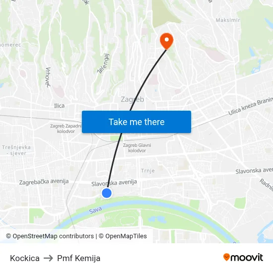 Kockica to Pmf Kemija map