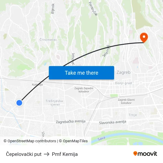 Čepelovački put to Pmf Kemija map