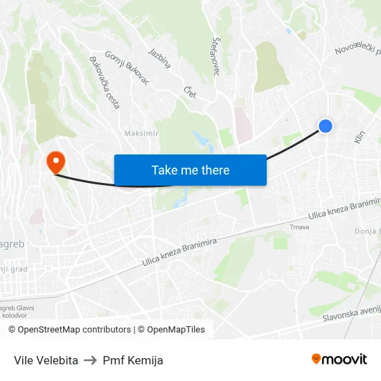 Vile Velebita to Pmf Kemija map