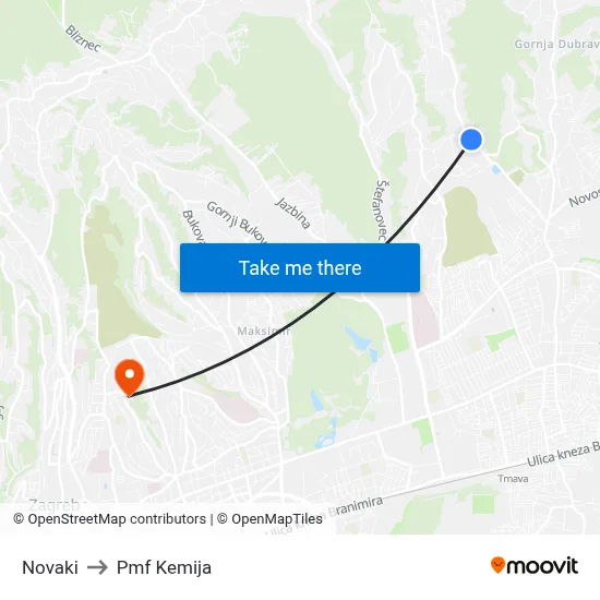 Novaki to Pmf Kemija map