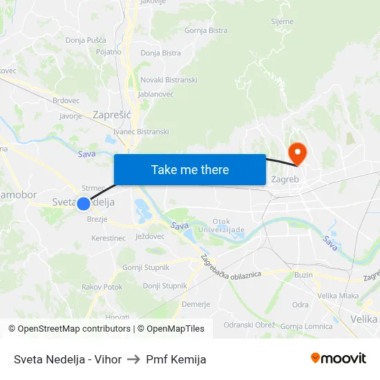 Sveta Nedelja - Vihor to Pmf Kemija map