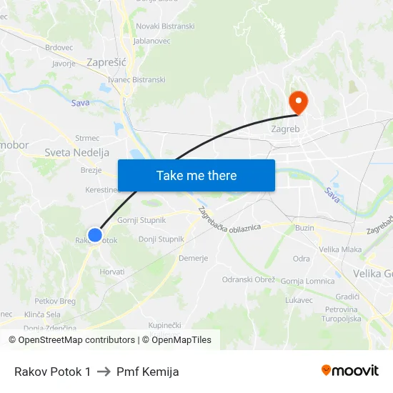 Rakov Potok 1 to Pmf Kemija map
