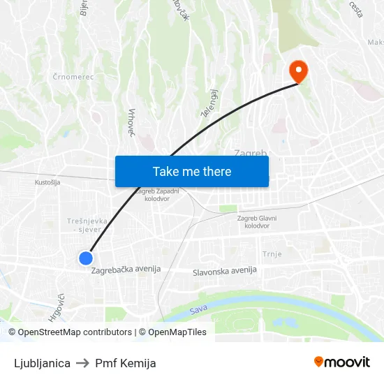Ljubljanica to Pmf Kemija map
