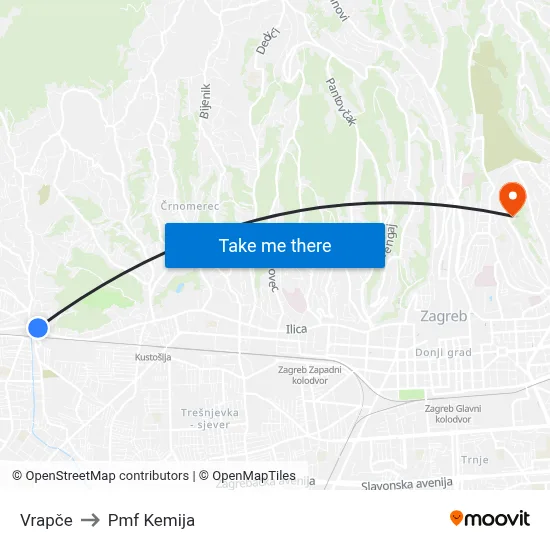 Vrapče to Pmf Kemija map