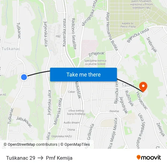 Tuškanac 29 to Pmf Kemija map