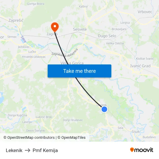 Lekenik to Pmf Kemija map