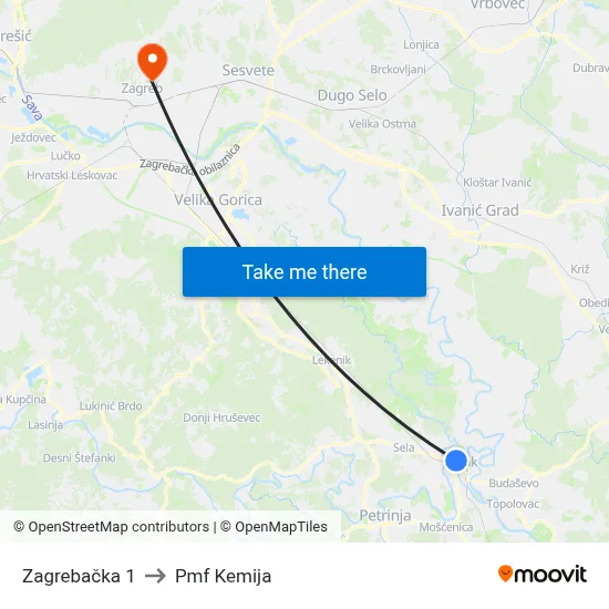 Zagrebačka 1 to Pmf Kemija map