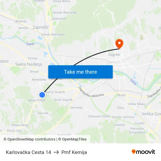 Karlovačka Cesta 14 to Pmf Kemija map