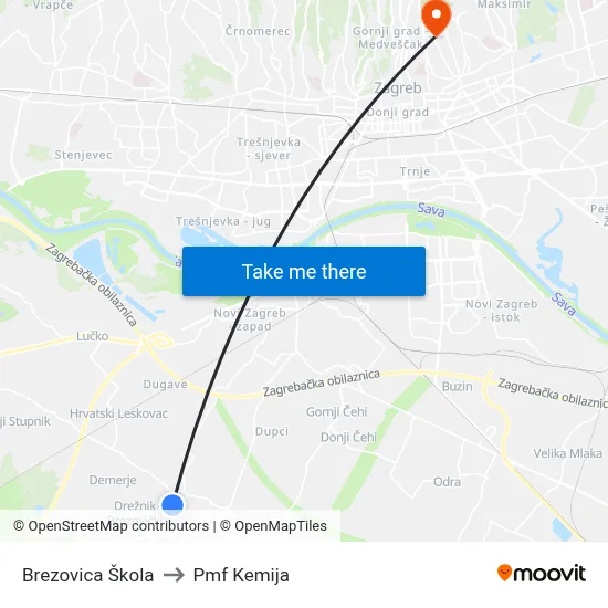 Brezovica Škola to Pmf Kemija map