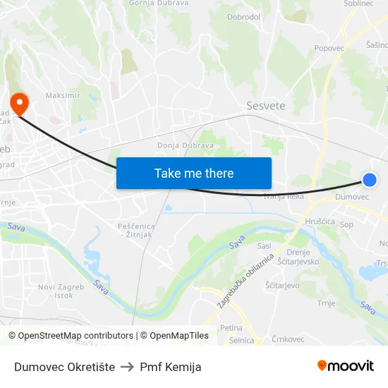 Dumovec Okretište to Pmf Kemija map