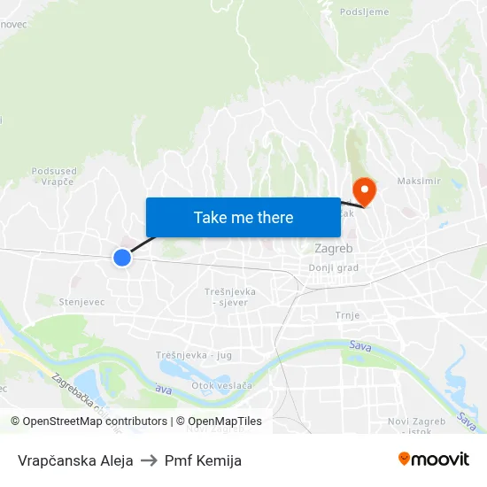 Vrapčanska Aleja to Pmf Kemija map