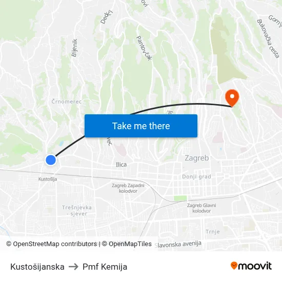 Kustošijanska to Pmf Kemija map