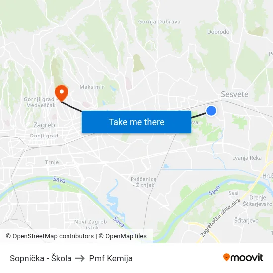 Sopnička - Škola to Pmf Kemija map
