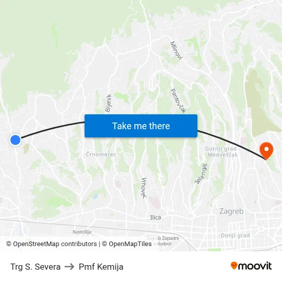 Trg S. Severa to Pmf Kemija map