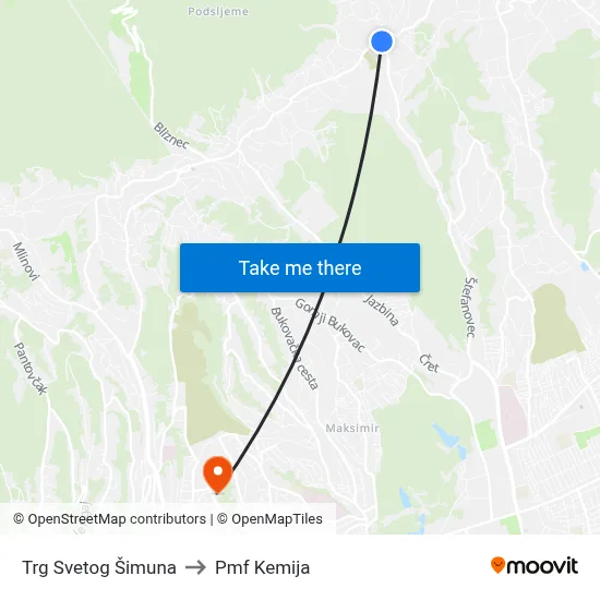 Trg Svetog Šimuna to Pmf Kemija map