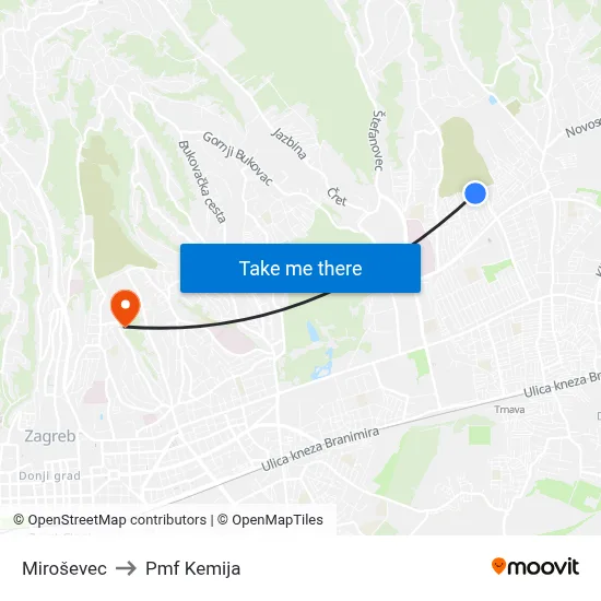 Miroševec to Pmf Kemija map