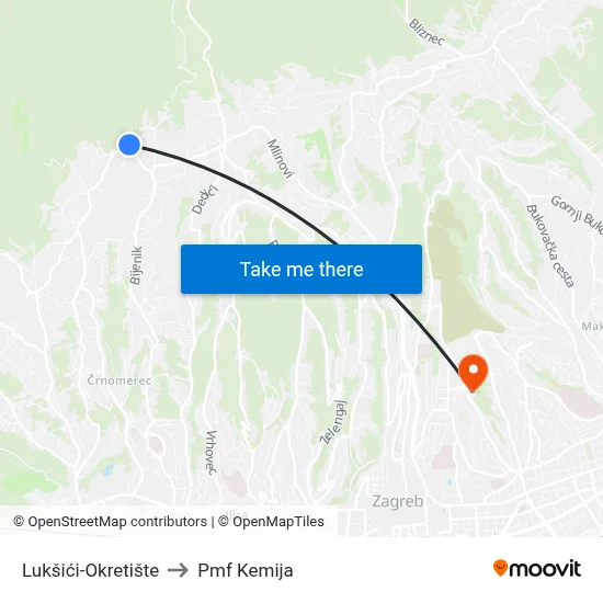 Lukšići-Okretište to Pmf Kemija map