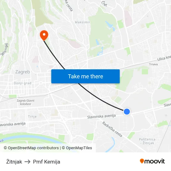 Žitnjak to Pmf Kemija map