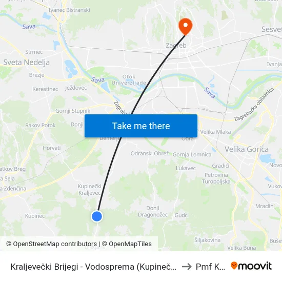 Kraljevečki Brijegi - Vodosprema (Kupinečki Kraljevac - Tihi Gaj) to Pmf Kemija map