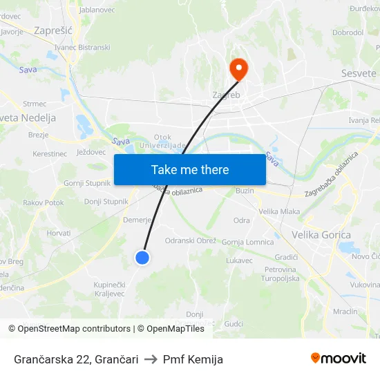 Grančarska 22, Grančari to Pmf Kemija map