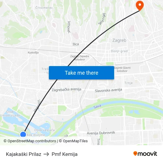 Kajakaški Prilaz to Pmf Kemija map