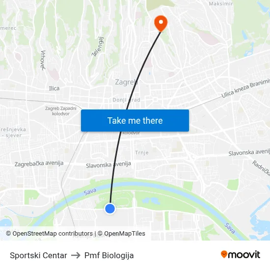 Sportski Centar to Pmf Biologija map