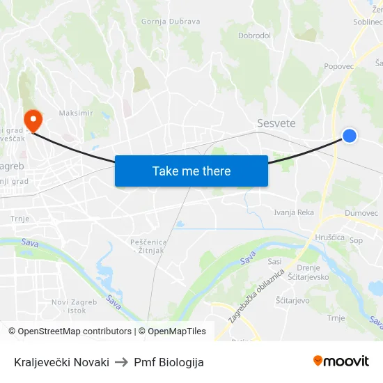 Kraljevečki Novaki to Pmf Biologija map