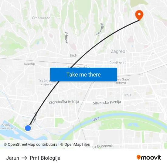 Jarun to Pmf Biologija map