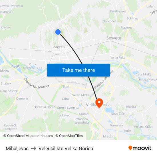 Mihaljevac to Veleučilište Velika Gorica map