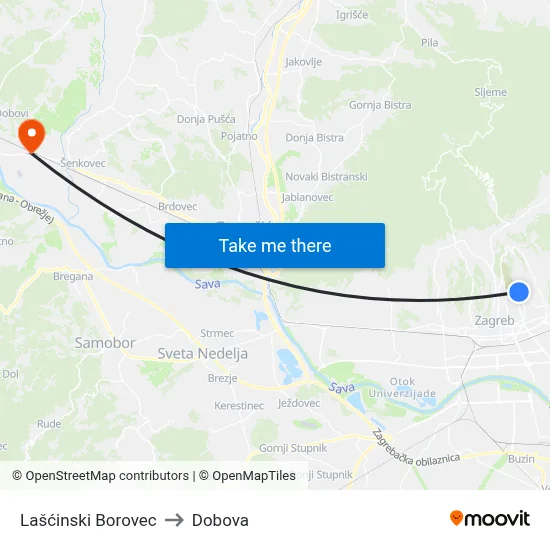 Lašćinski Borovec to Dobova map