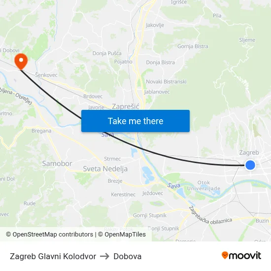 Zagreb Glavni Kolodvor to Dobova map